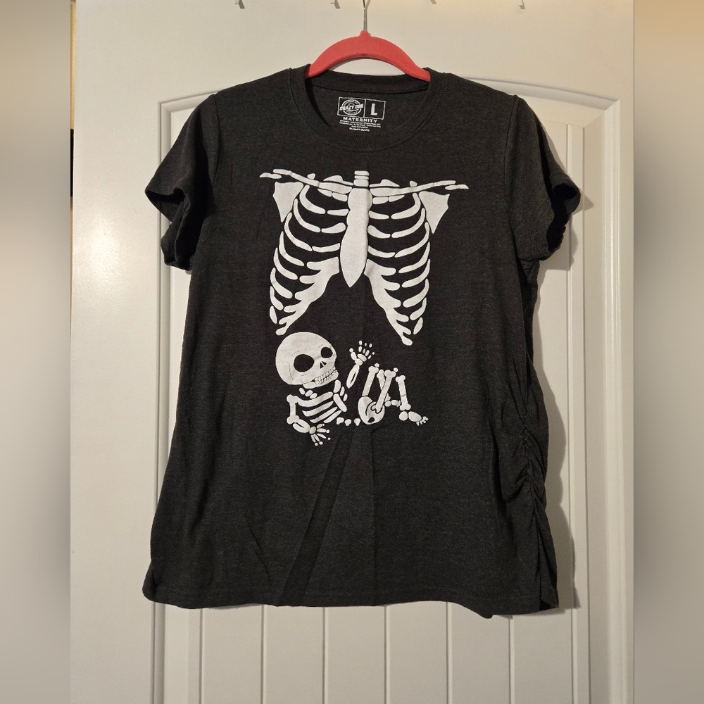 Maternity Skeleton Graphic Halloween T-Shirt - Dark Gray